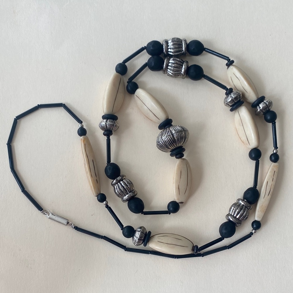 Vintage Black and Silver Beaded Necklace